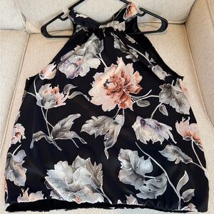 White House Black Market Floral Halter Top - Black and orange